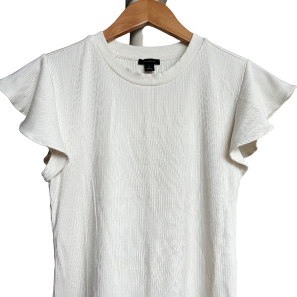 Ann Taylor | Women's Frilled Sleeve Textured Crew Neck T-Shirt - Picture 2 of 8